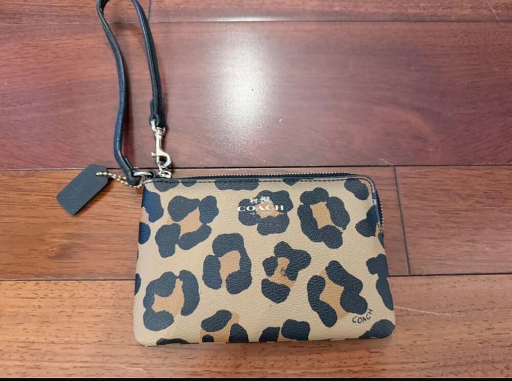 Coach Leopard Print Corner Zip Wristlet